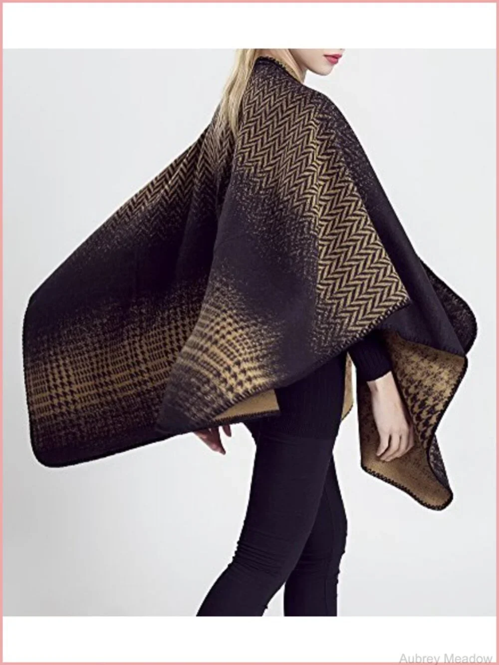 Women's Blanket Wrap Houndstooth Knitted Cardigan Scarf Shawl Poncho Cape